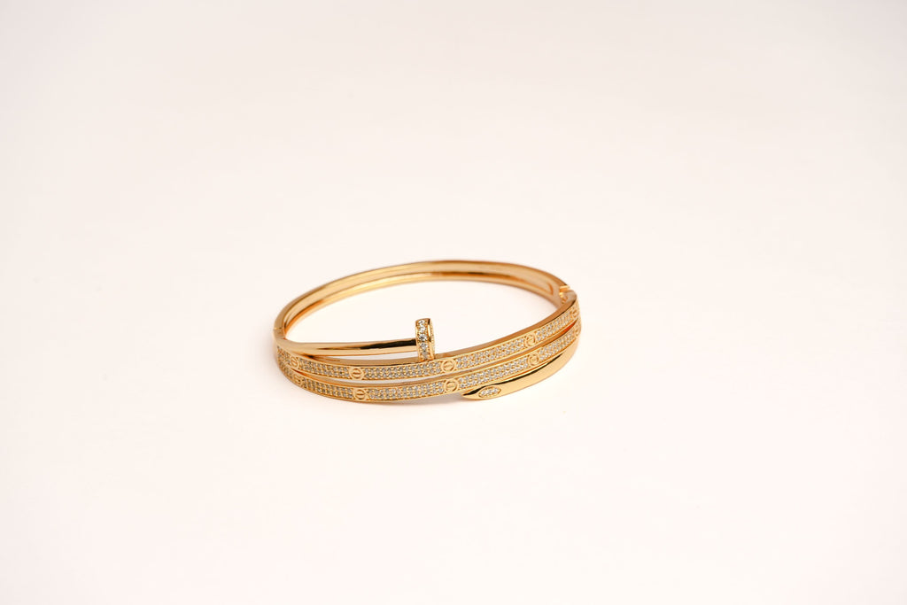 Alphabet C Nail CZ Bracelet in rose gold Plating | Luxury Fashion Jewelry