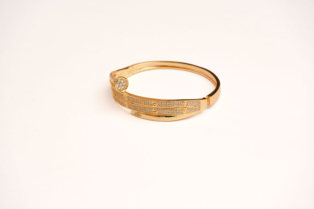 Alphabet C Nail CZ Bracelet in rose gold Plating | Luxury Fashion Jewelry