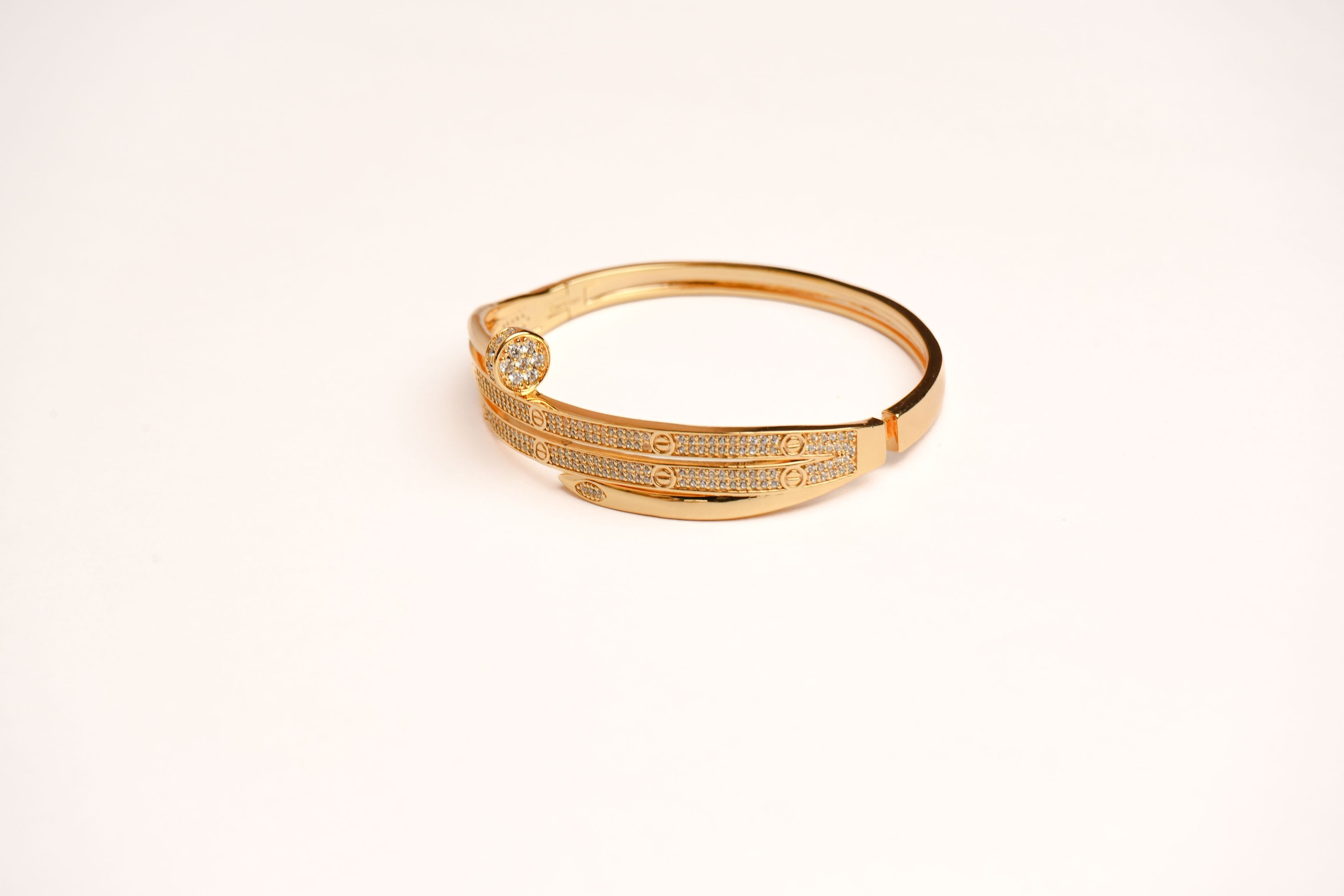 Alphabet C Nail CZ Bracelet in rose gold Plating | Luxury Fashion Jewelry