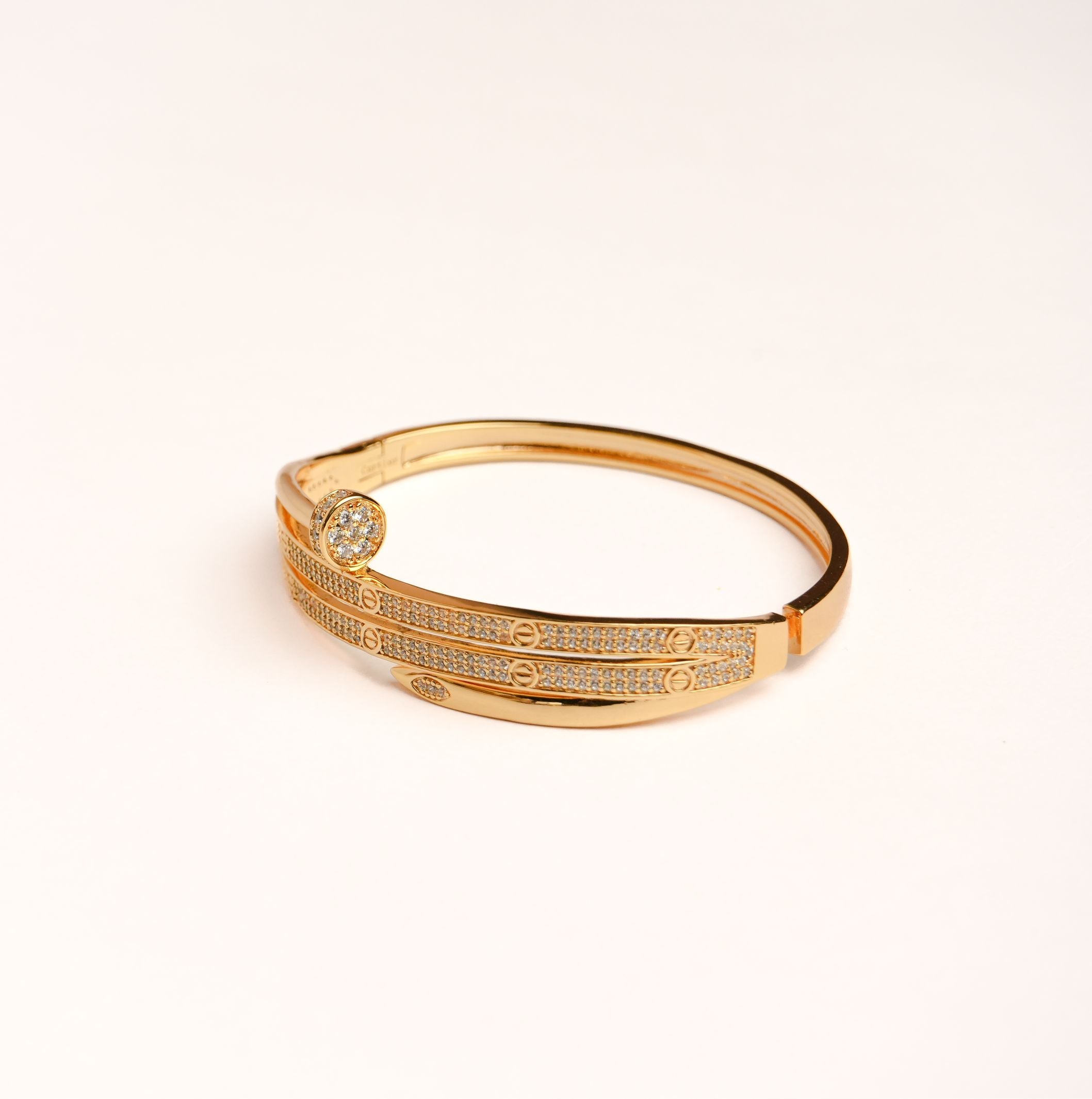 Alphabet C Nail CZ Bracelet in rose gold Plating | Luxury Fashion Jewelry