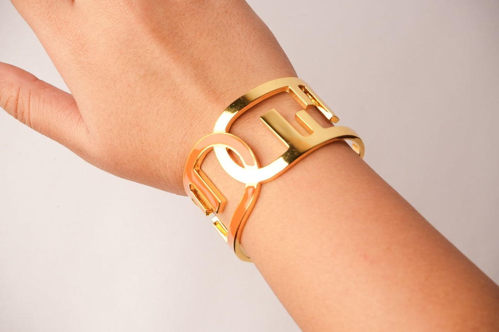 Alphabet F Broad Enamel Cuff Bracelet | Bold Fashion Statement Jewelry