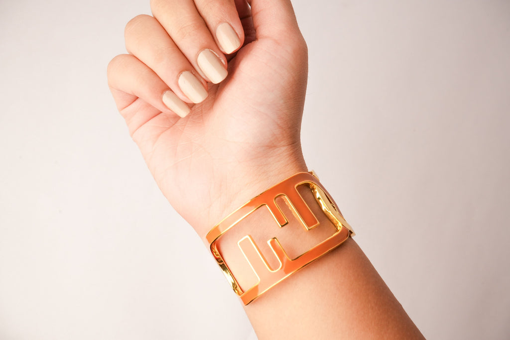 Alphabet F Broad Enamel Cuff Bracelet | Bold Fashion Statement Jewelry