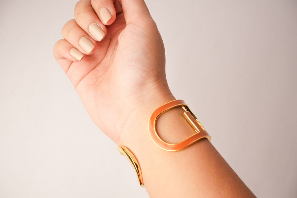 Alphabet F Broad Enamel Cuff Bracelet | Bold Fashion Statement Jewelry