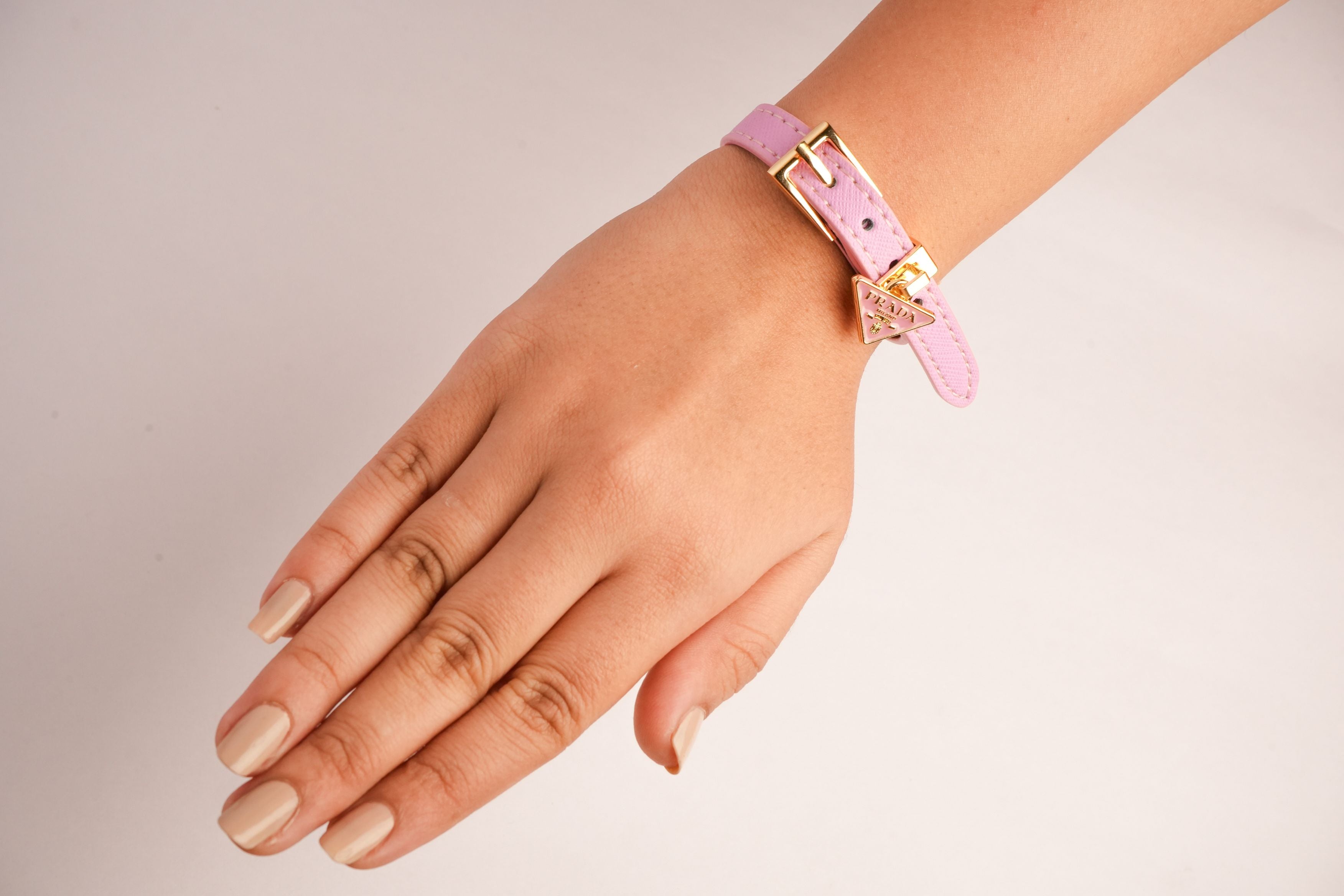 Alphabet P Pink Leather Belted Strap Bracelet | Designer Fashion Wristband