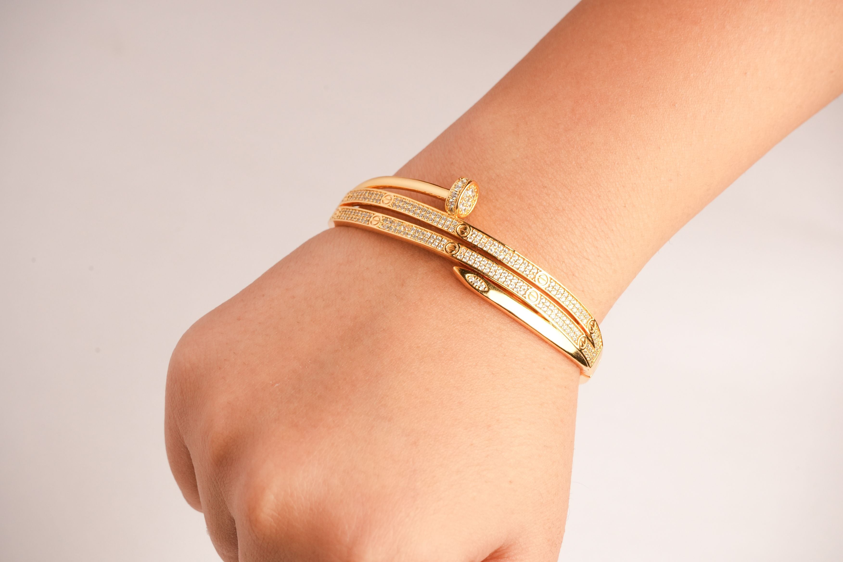 Alphabet C Nail CZ Bracelet in rose gold Plating | Luxury Fashion Jewelry