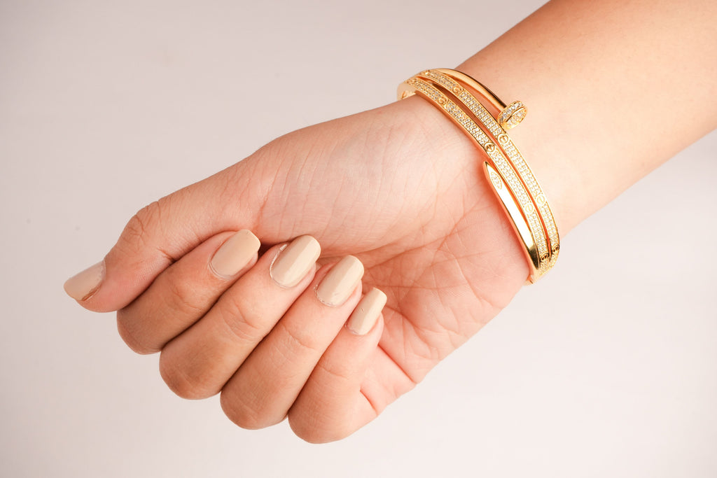 Alphabet C Nail CZ Bracelet in rose gold Plating | Luxury Fashion Jewelry