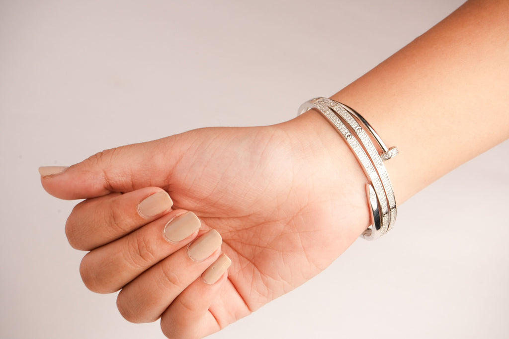 Alphabet C Nail CZ Bracelet in Platinum Plating | Elegant Designer Jewelry