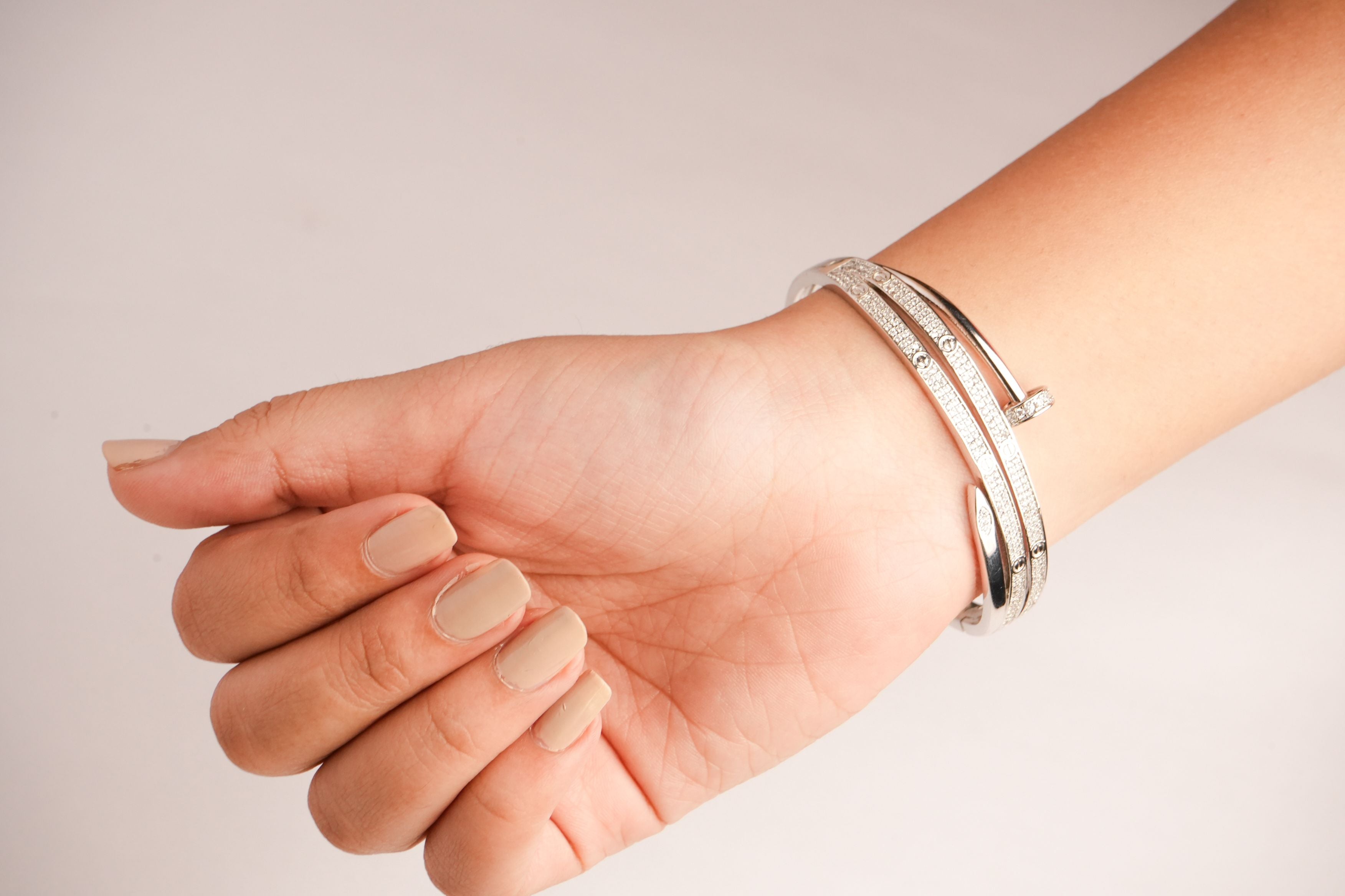 Alphabet C Nail CZ Bracelet in Platinum Plating | Elegant Designer Jewelry