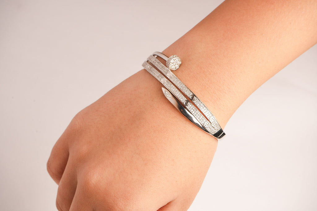 Alphabet C Nail CZ Bracelet in Platinum Plating | Elegant Designer Jewelry