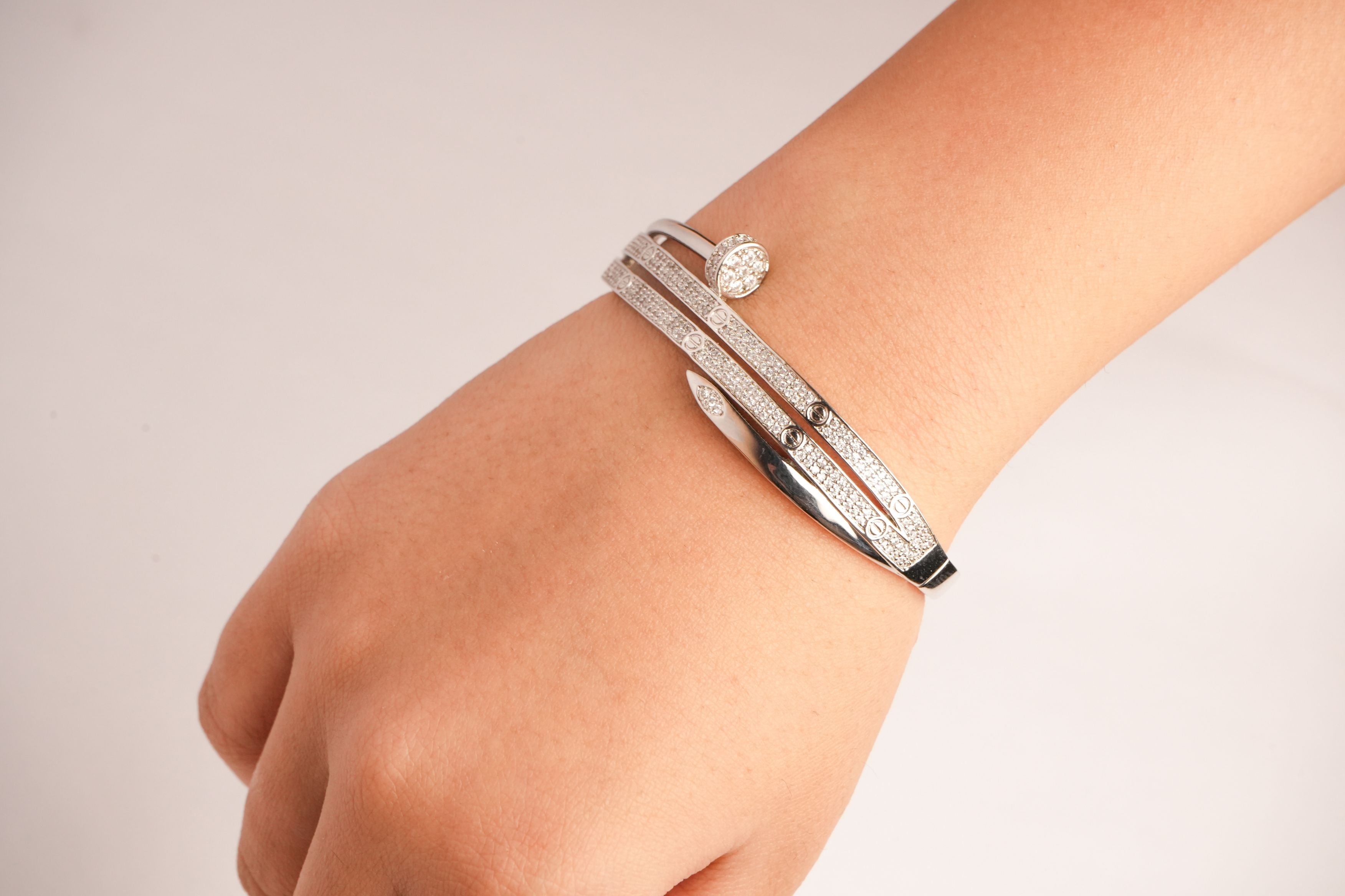 Alphabet C Nail CZ Bracelet in Platinum Plating | Elegant Designer Jewelry