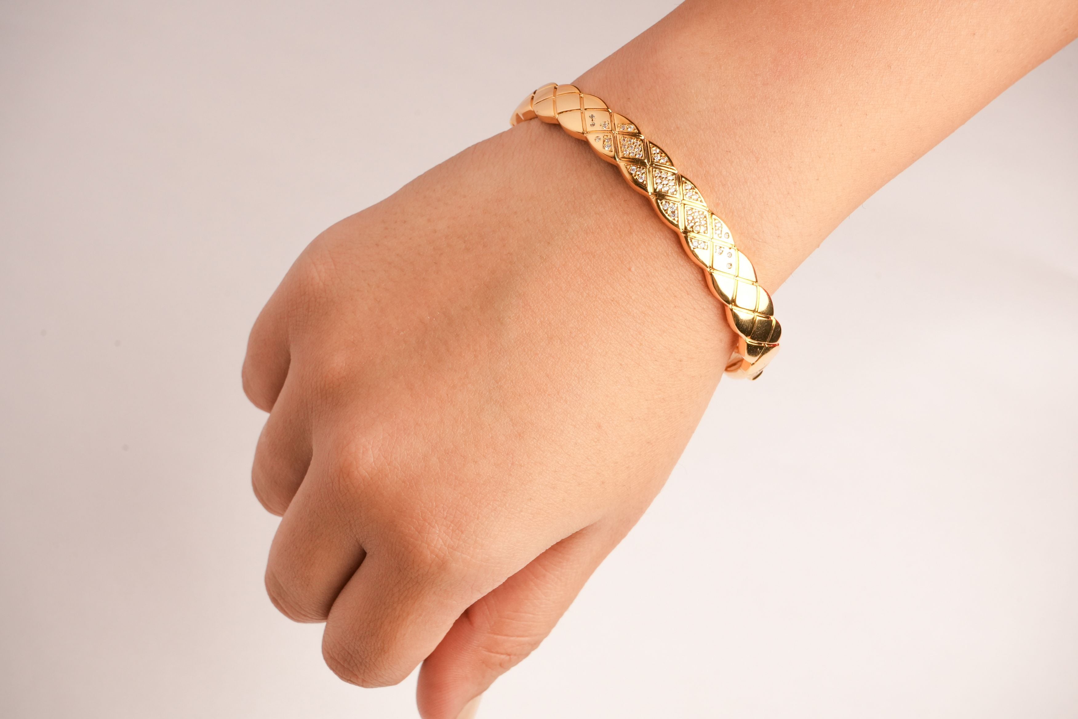 Double C Gold Sleek Bracelet with CZ | Designer Inspired Fashion Bangle