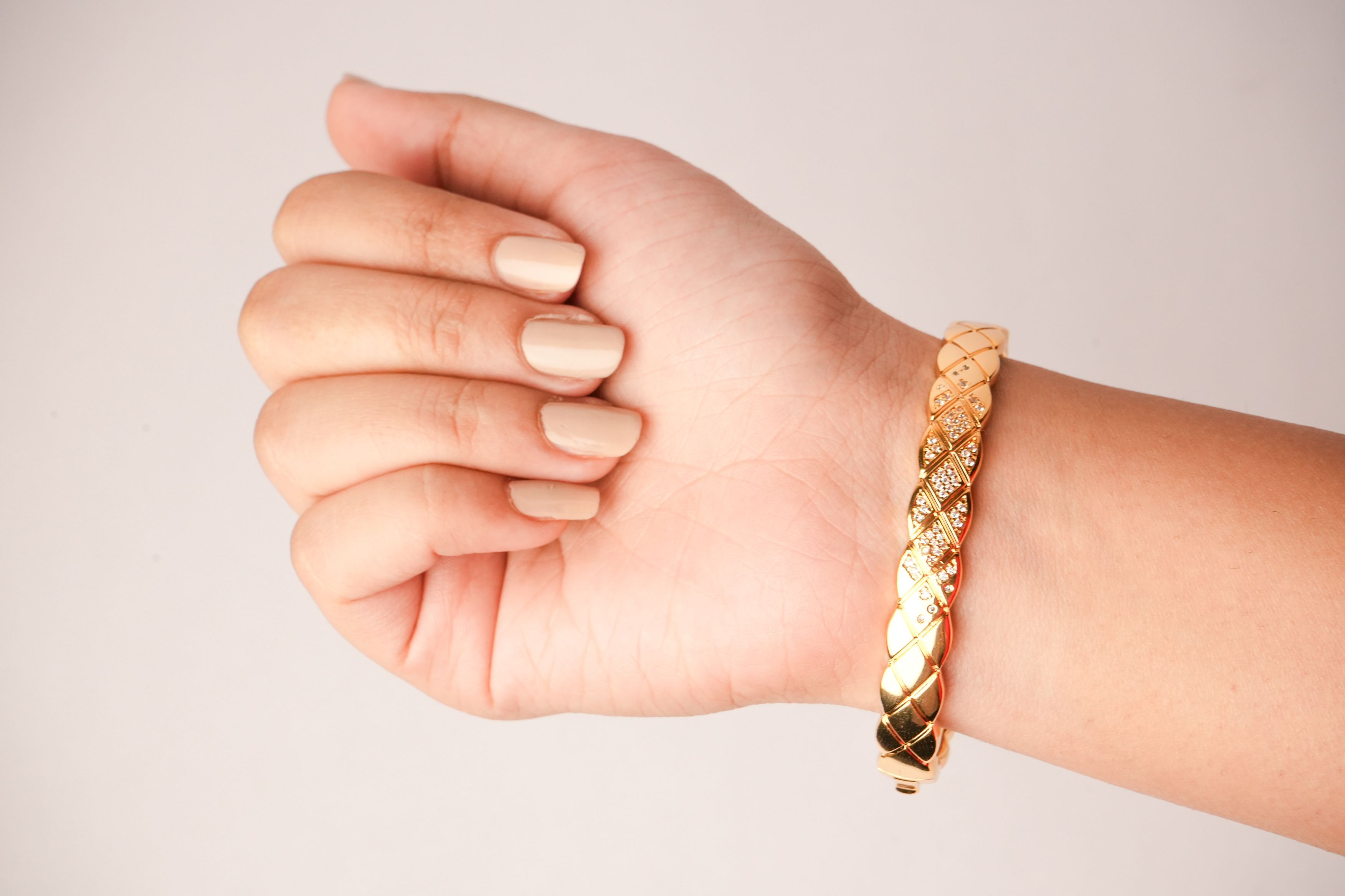 Double C Gold Sleek Bracelet with CZ | Designer Inspired Fashion Bangle
