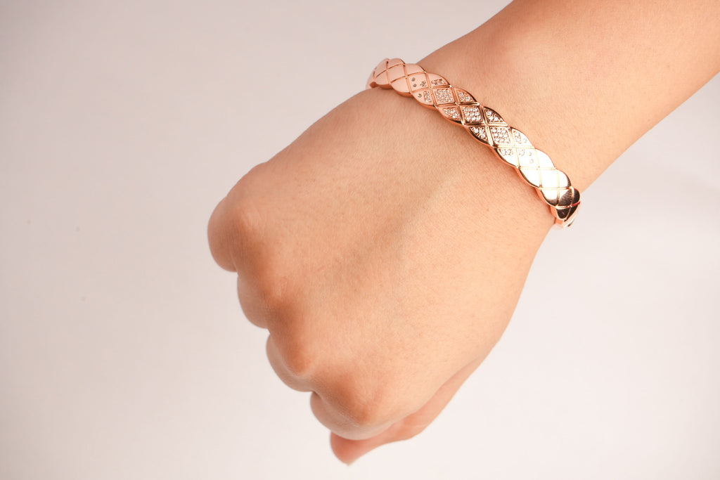 Double C Rose Gold Sleek Bracelet with CZ Stones | Elegant Fashion Jewelry