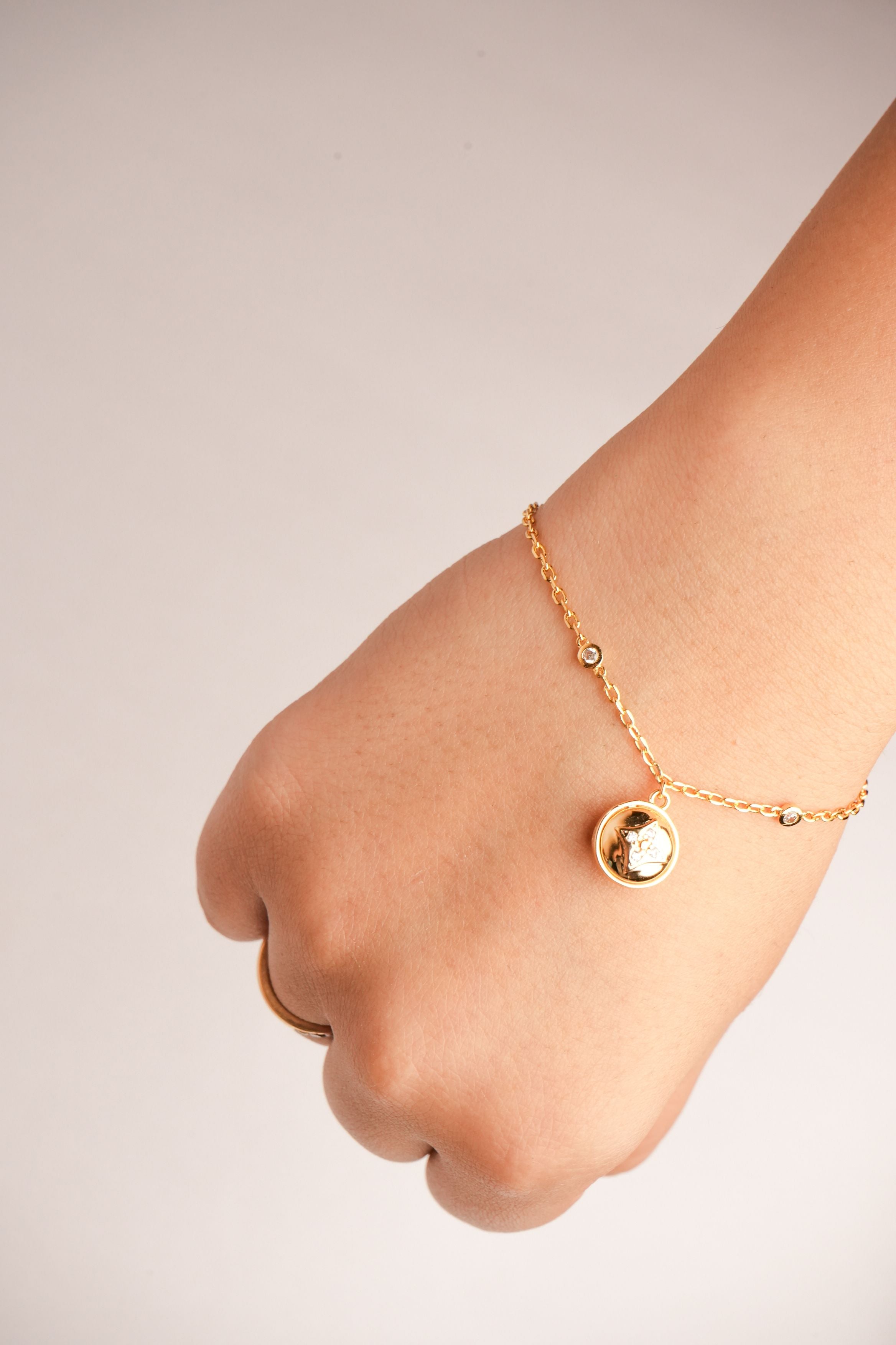 Alphabet L V Round Ball CZ Charm Bracelet | Designer Inspired Fashion Jewelry