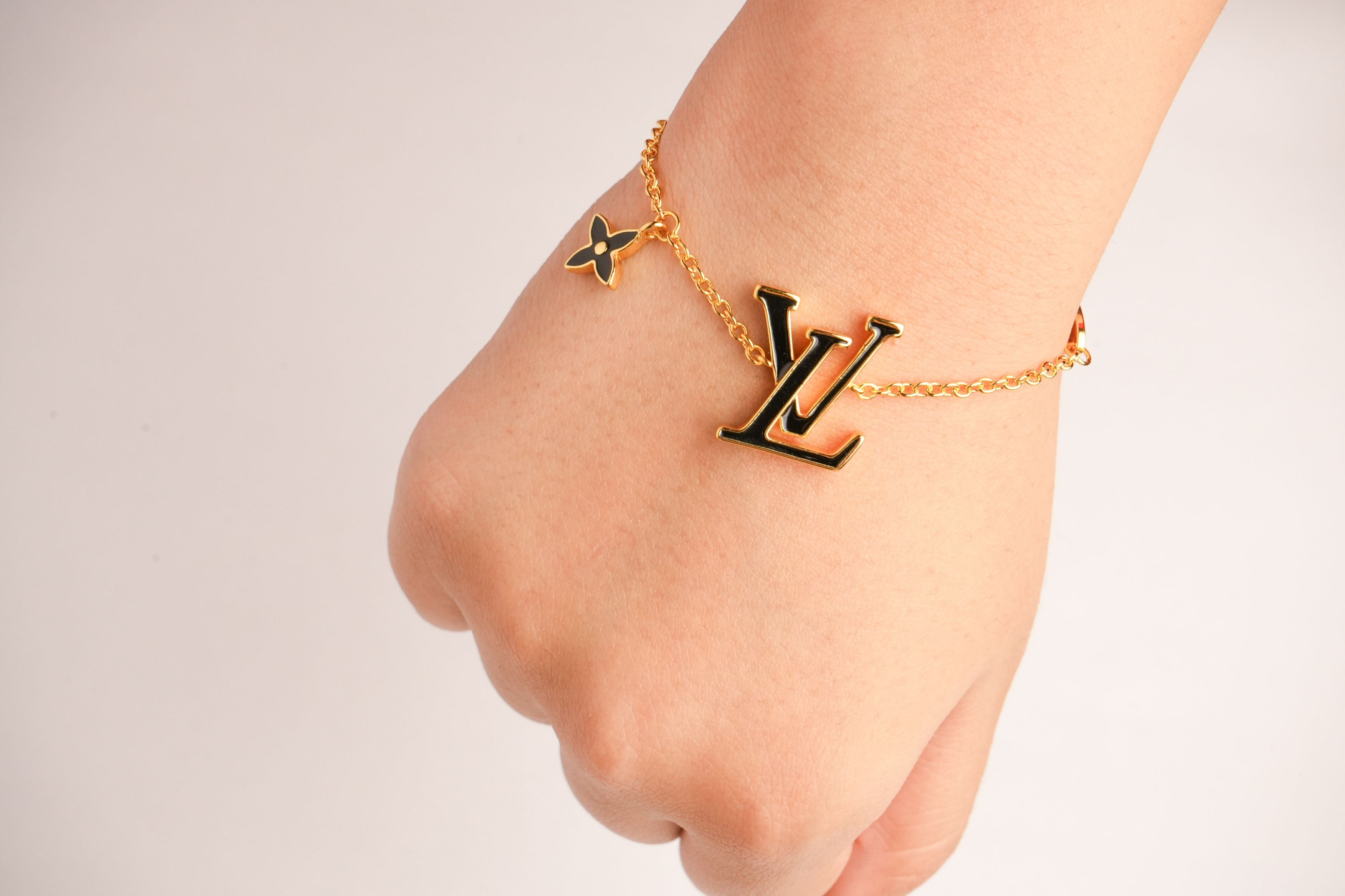 Alphabet L V Black Enamel Charm Bracelet | Trendy Fashion Jewelry