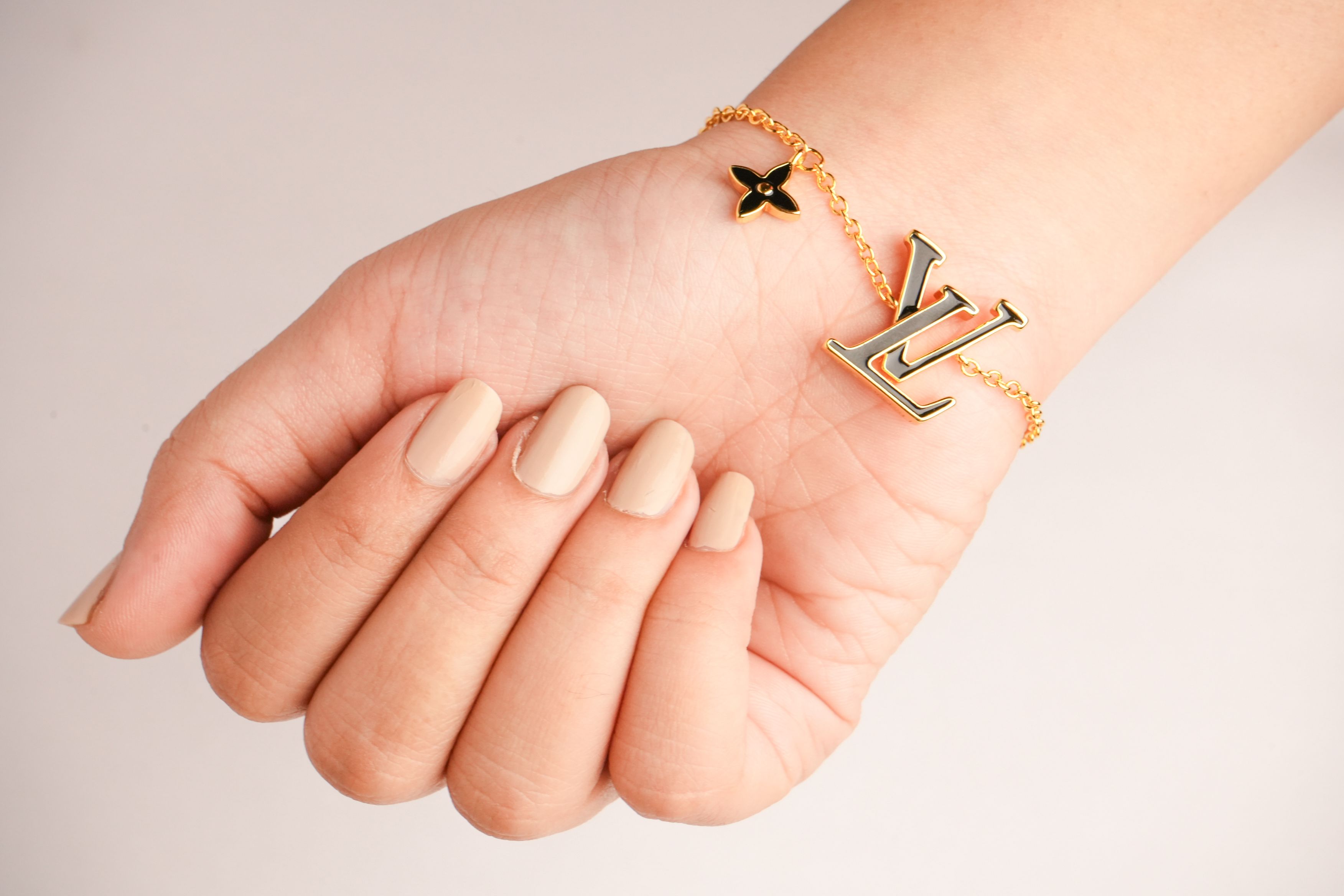 Alphabet L V Black Enamel Charm Bracelet | Trendy Fashion Jewelry