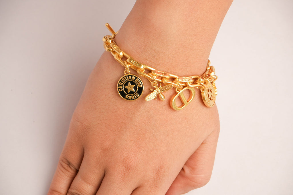 Alphabet CD Charms Bracelet in Matt Gold | Luxury Fashion Accessory