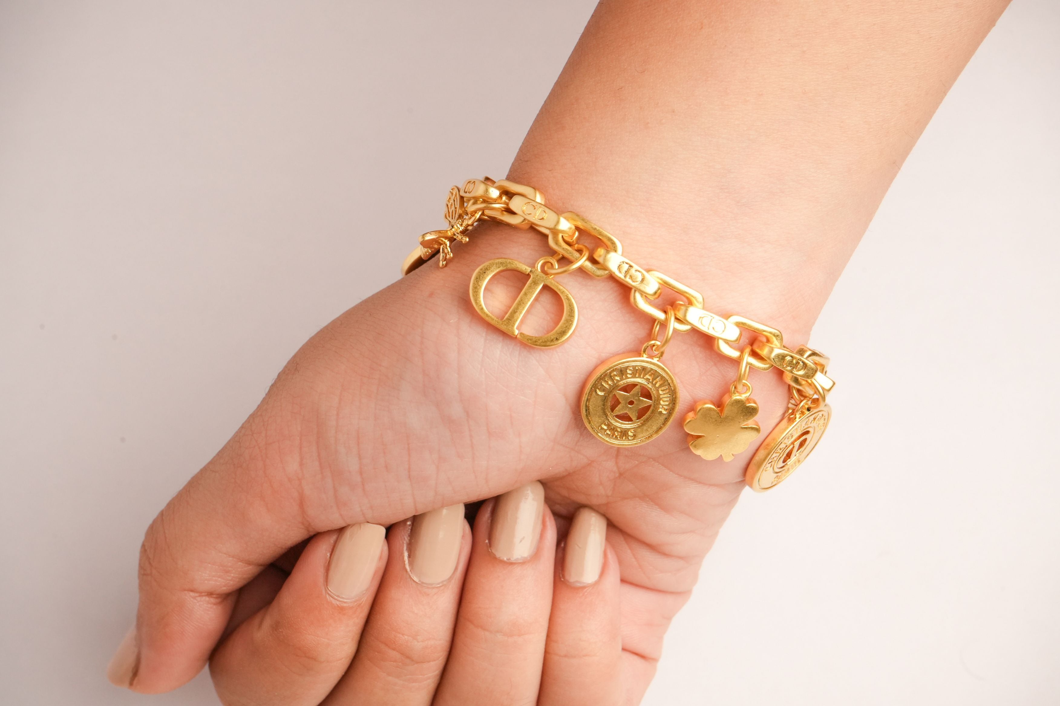 Alphabet CD Charms Bracelet in Matt Gold | Luxury Fashion Accessory