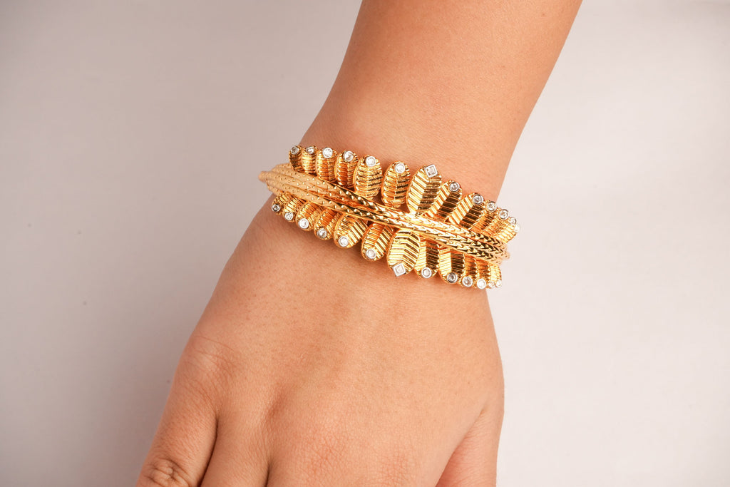 Alphabet C Latest Edition Leaf Pattern Bracelet in Gold Plating | Premium Fashion