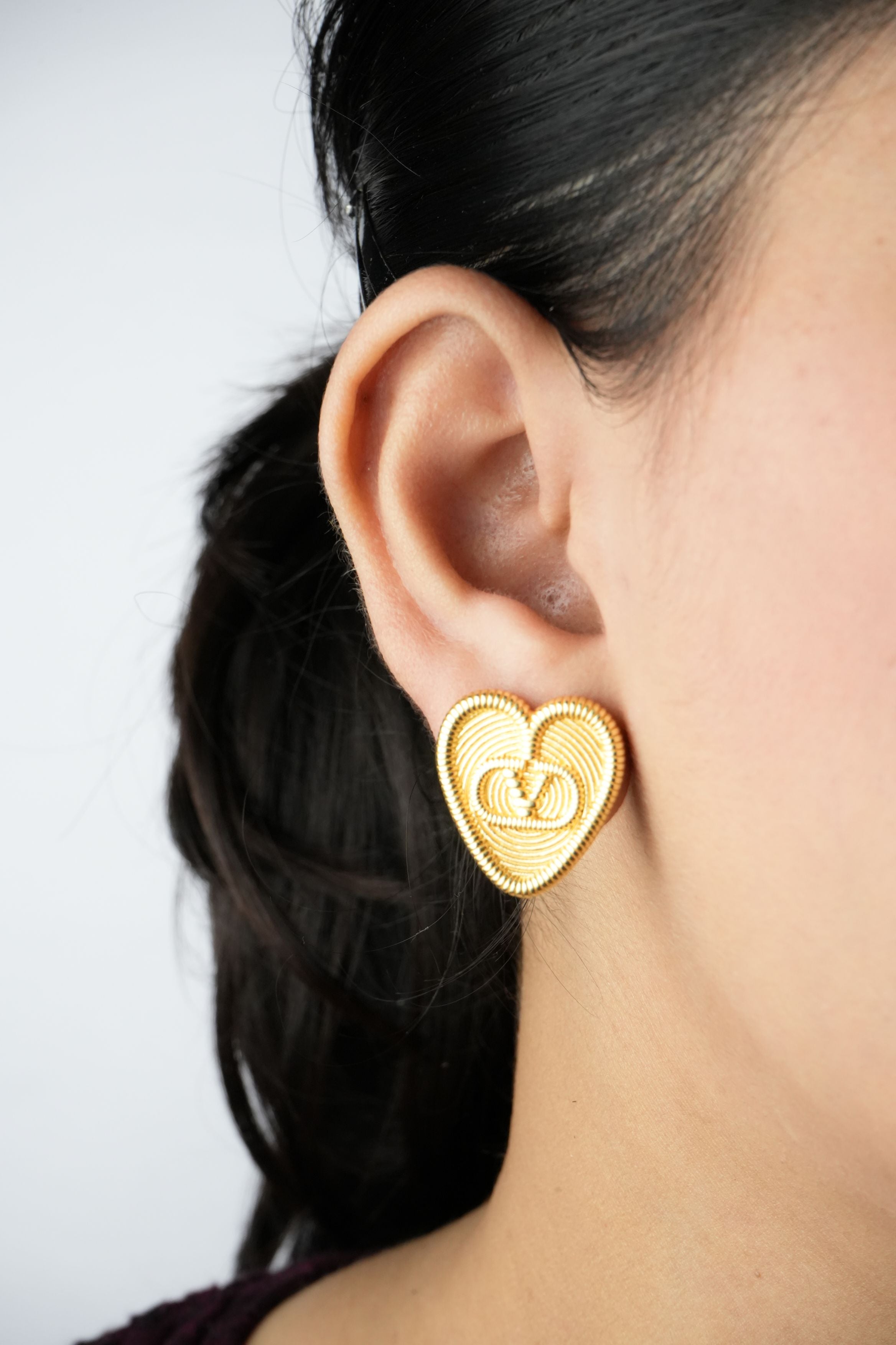Alphabet V Gold Heart Studs in Matt Finish | Love Fashion Earrings