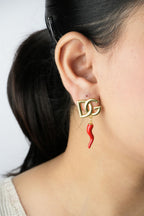 Alphabet DG Red Chilly Studs in Gold | Fun Fashion Earrings
