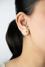 Alphabet CD White Textured Stone Studs with Pearl in Gold | Elegant Earrings