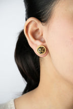 Alphabet CD Black Textured Stone with Pearl in Gold | Designer Studs