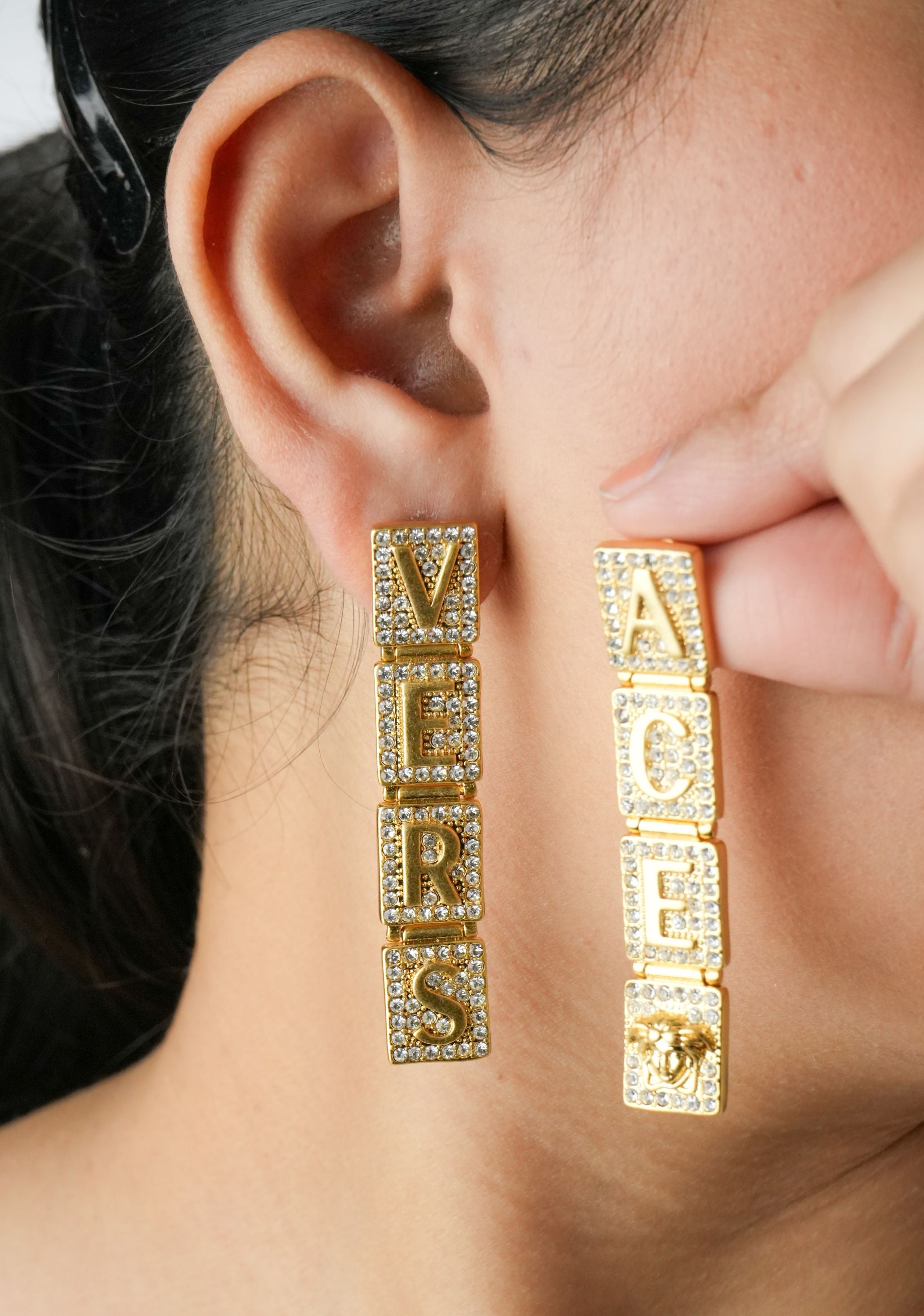 Alphabet V Signature Danglers in CZ | Luxury Drop Earrings
