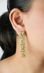 Alphabet V Signature Danglers in CZ | Luxury Drop Earrings