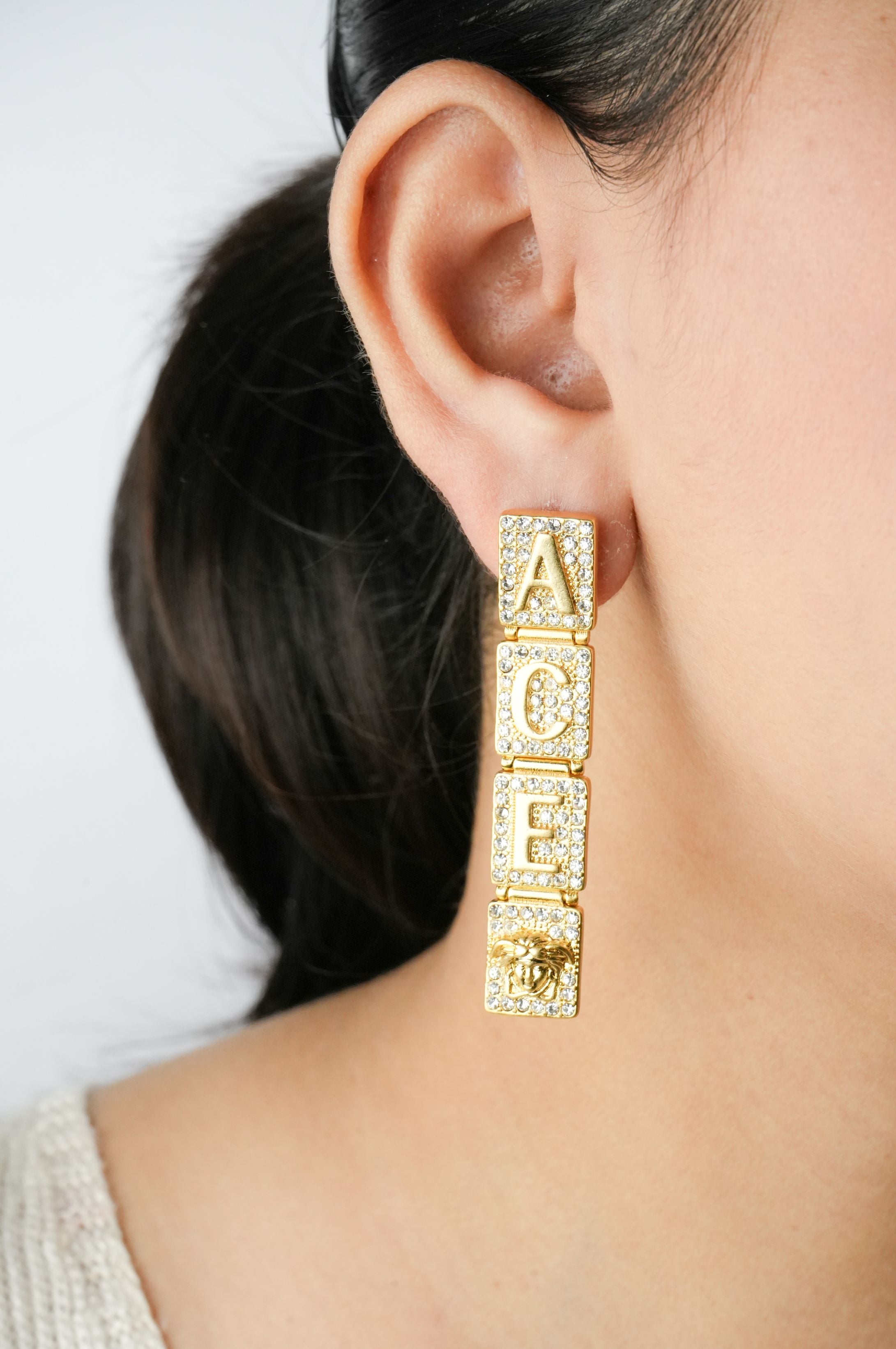 Alphabet V Signature Danglers in CZ | Luxury Drop Earrings