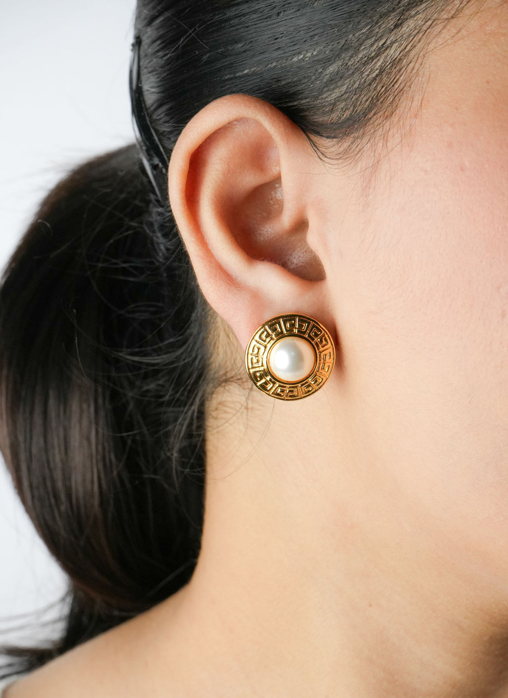 Alphabet G Pearl Round Studs in Gold Plating | Classic Fashion Jewelry