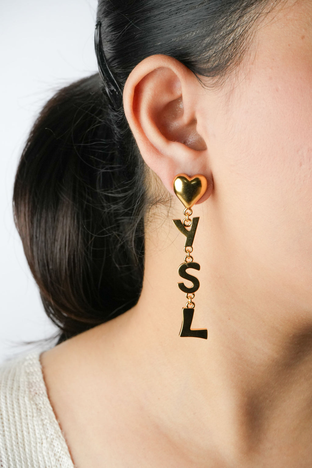 Alphabet Y S L Signature Gold Danglers with Heart | Love Fashion Earrings