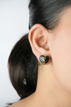 Alphabet Y S L Black Heart Studs | Statement Fashion Earrings