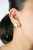 Alphabet Y S L White Heart Studs | Romantic Fashion Earrings