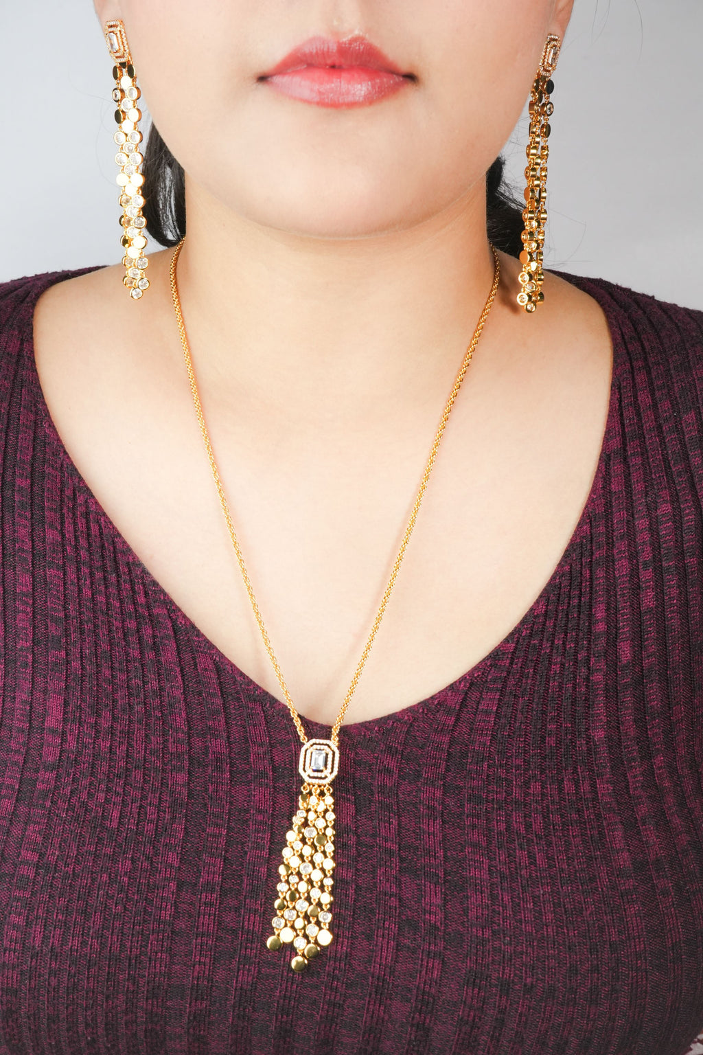 Alphabet MSSK Signature Pendant Set with Diamond in Gold Plating | Luxury Necklace Set