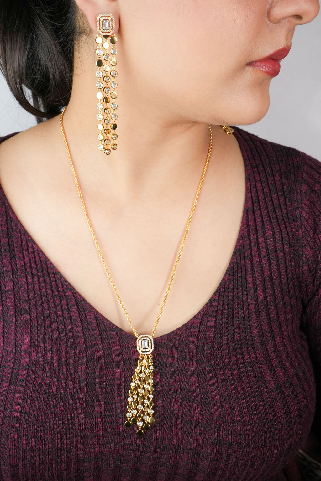 Alphabet MSSK Signature Pendant Set with Diamond in Gold Plating | Luxury Necklace Set