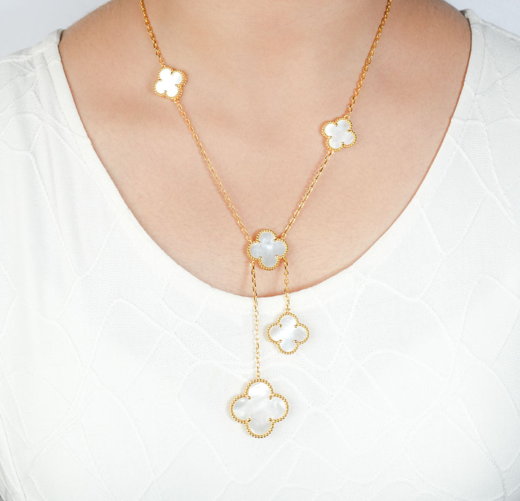 Alphabet VCA 5 Petal Gold Chain in Black | Clover Charm Necklace