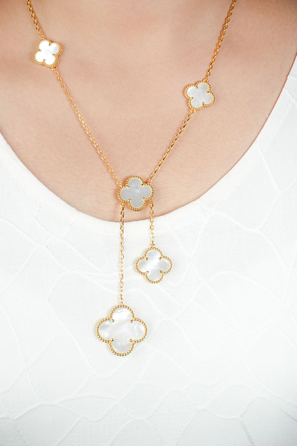 Alphabet VCA 5 Petal Gold Chain in Black | Clover Charm Necklace