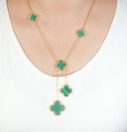 Alphabet VCA 5 Petal Gold Chain in Green Malachite | Luxury Fashion Necklace