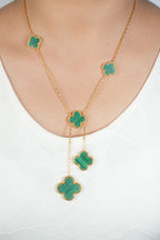 Alphabet VCA 5 Petal Gold Chain in Green Malachite | Luxury Fashion Necklace