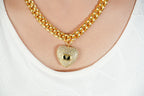 Alphabet V Chunky Gold Chain with Heart Motif in CZ | Statement Necklace