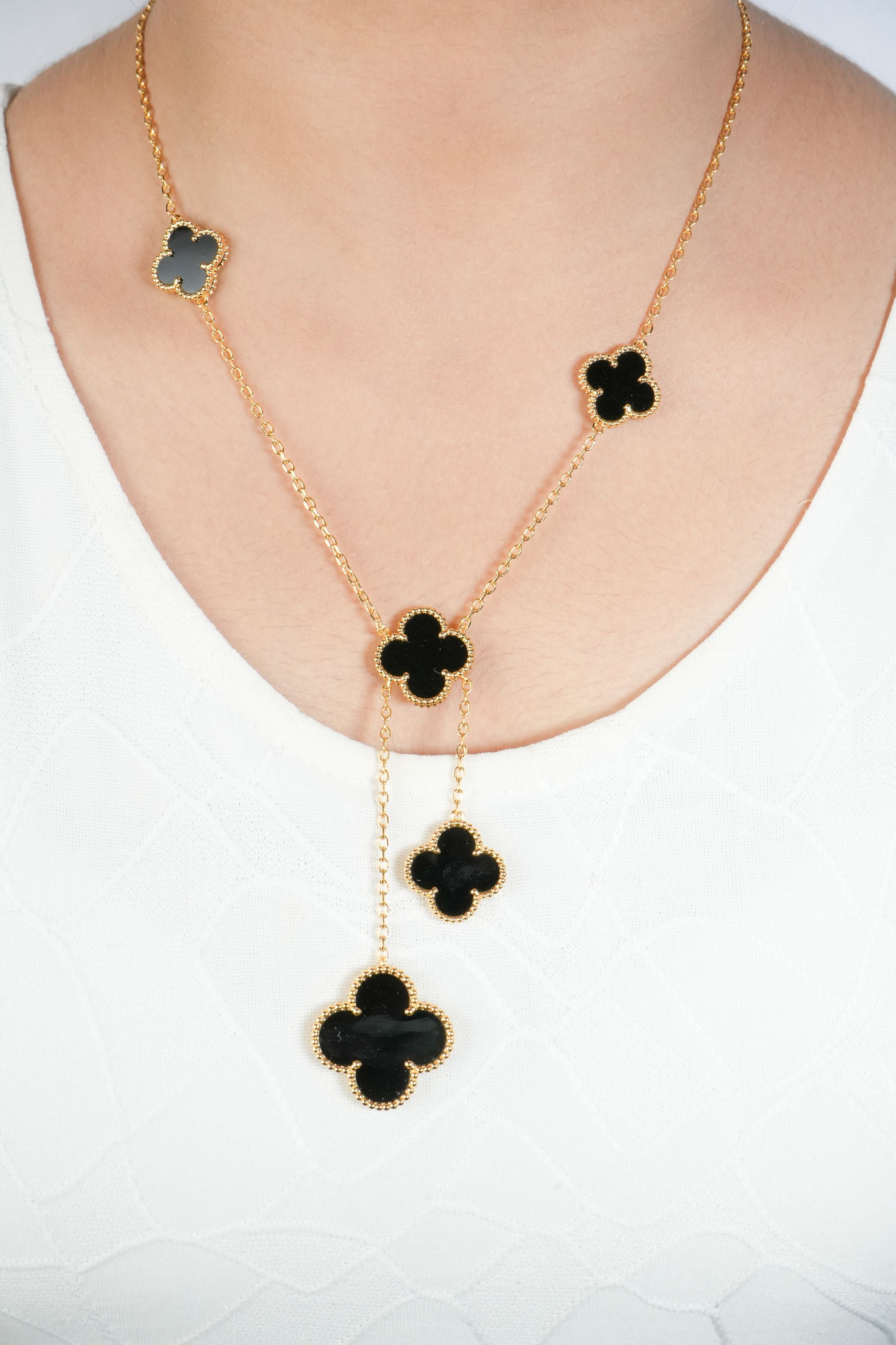 Alphabet VCA 5 Petal Gold Chain in Black | Designer Fashion Necklace