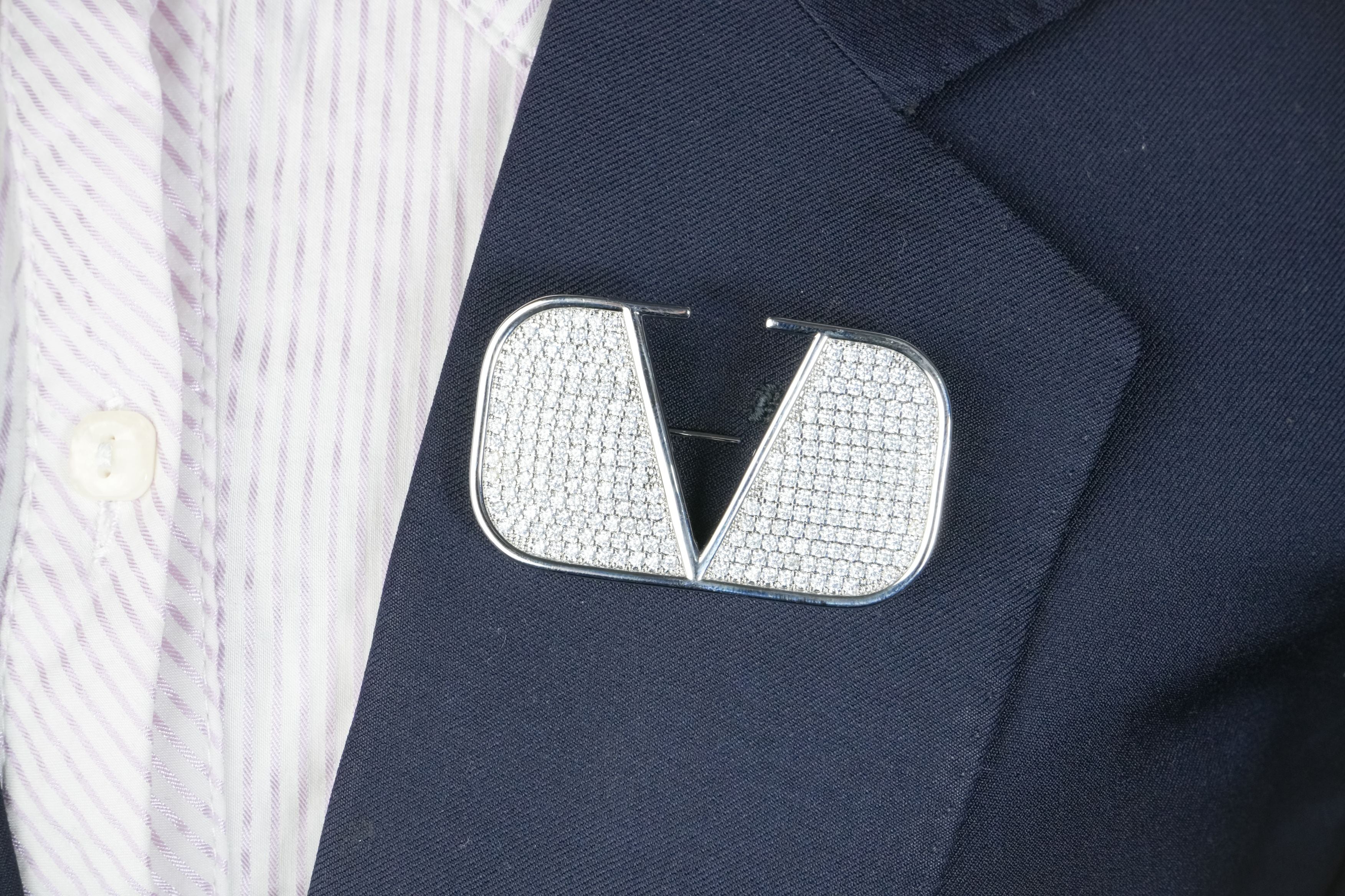 Alphabet V Platinum Plated Brooch with CZ Stones | Elegant Letter Pin