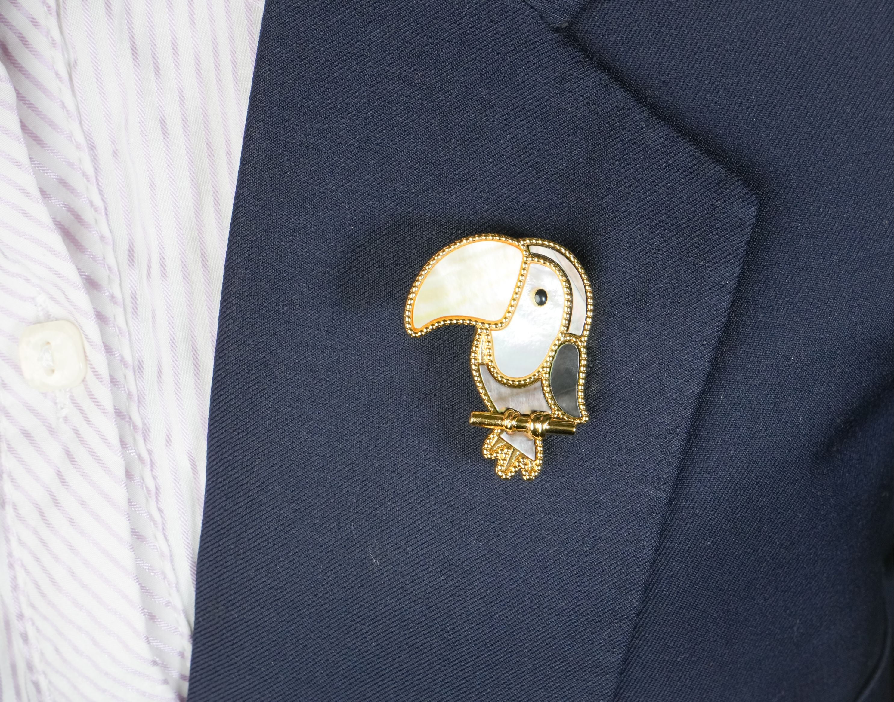 Alphabet VCA White Grey MOP Toucan Brooch | Mother of Pearl Bird Pin