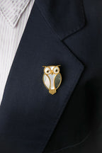 Alphabet VCA White Grey MOP Owl Brooch | Mother of Pearl Bird Fashion Pin