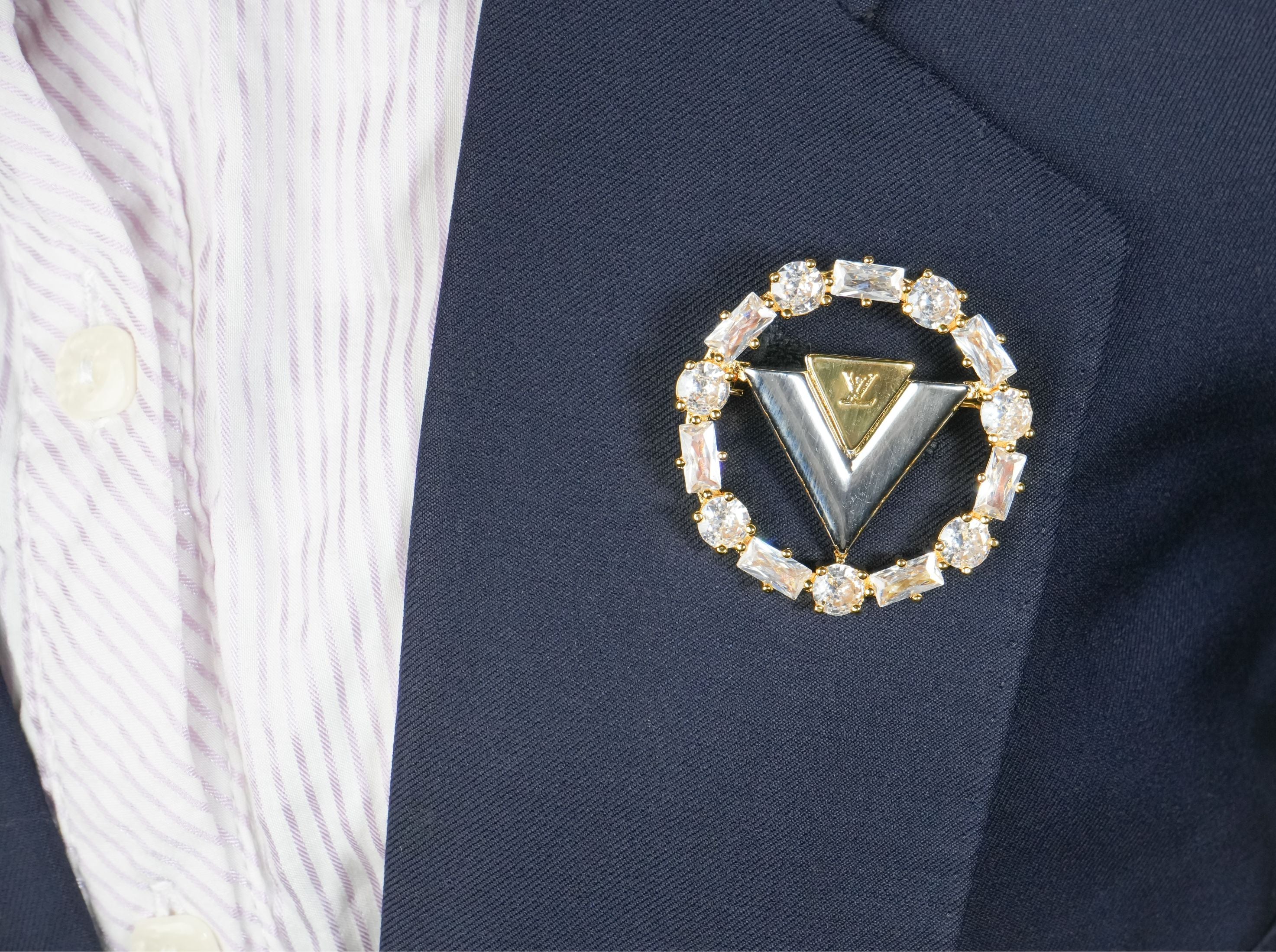 Alphabet L V Gold Plated Brooch with CZ | Luxury Letter Pin Fashion Jewelry