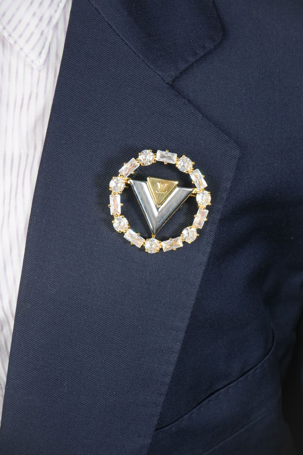 Alphabet L V Gold Plated Brooch with CZ | Luxury Letter Pin Fashion Jewelry