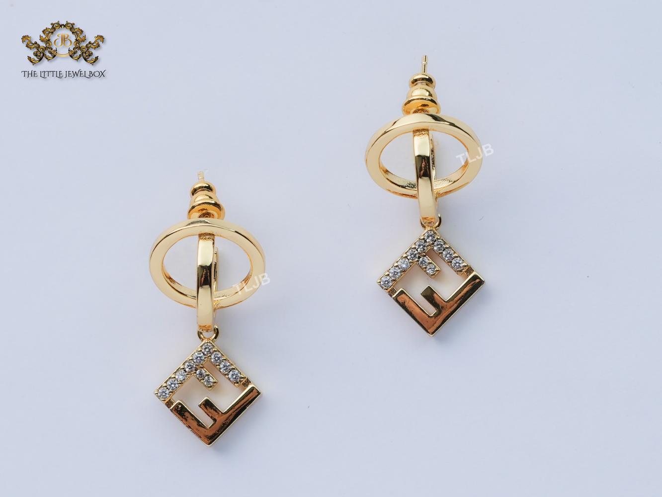 Double F small dangles with cz and gold