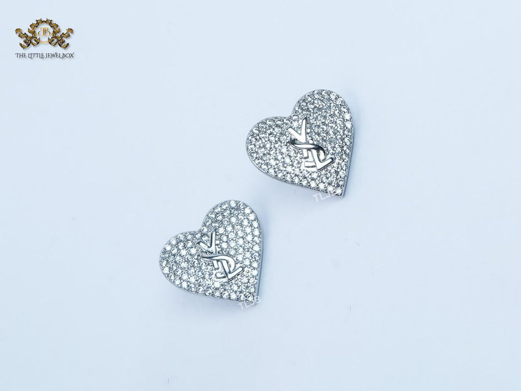 Alphabet Y cz and heart studs platinum