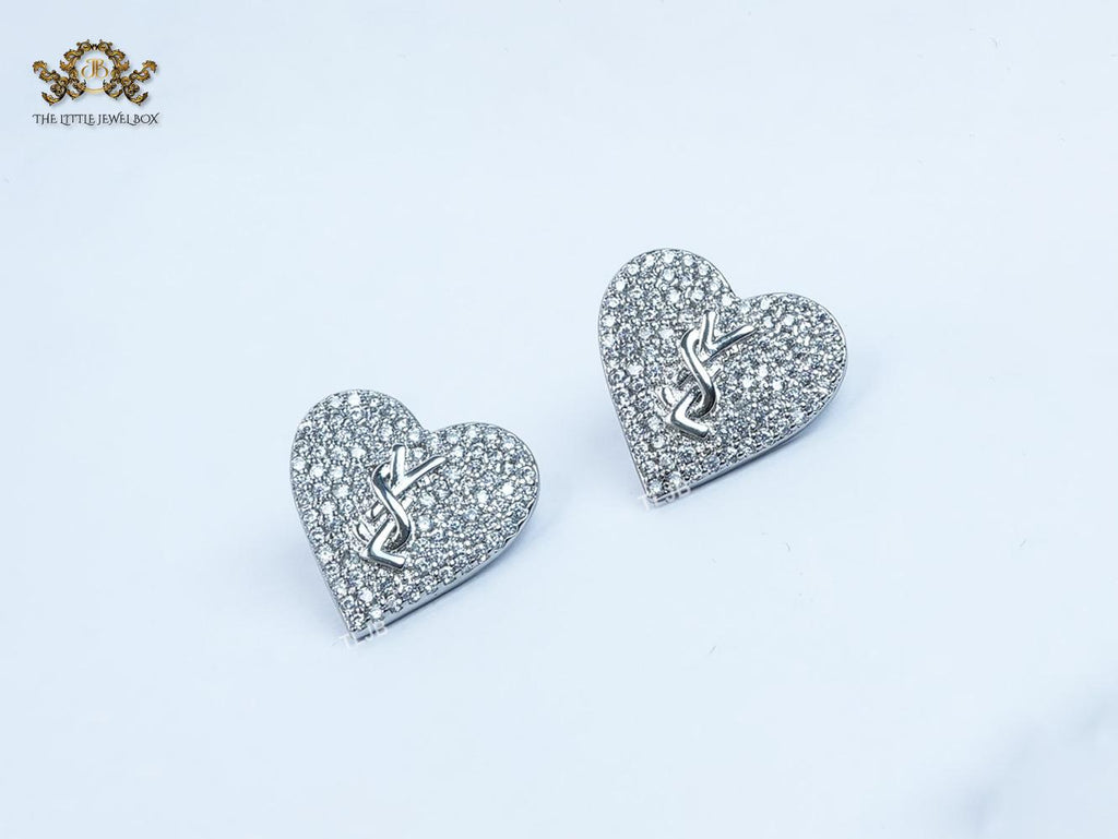Alphabet Y cz and heart studs platinum